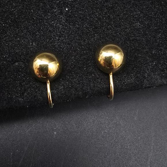 Napier Gold Tone Ball Clip On Screw Back Earrings Vintage Costume Jewelry - Picture 1 of 9